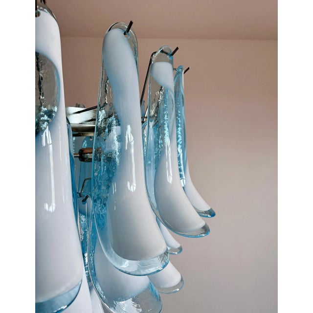 2020s Italian Murano Style Chandelier, 52 Blue Glass Petals in 5 Levels For Sale - Image 5 of 12