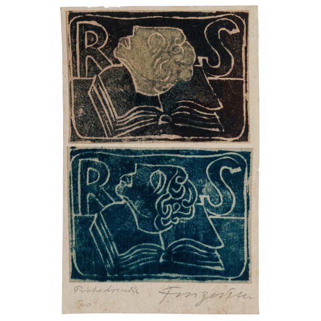 Michel Fingesten, Ex Libris, Original Woodcut, Early 1900s For Sale - Image 3 of 3