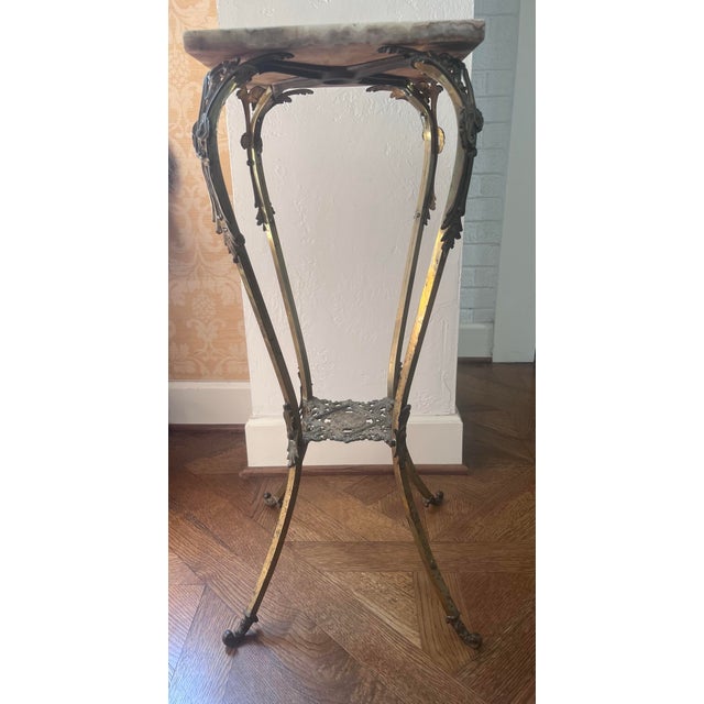 Metal Victorian Two Tier Brass Plant Stand With Onyx Top For Sale - Image 7 of 10