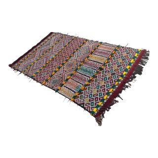 1980’s Moroccan Ethnic Flatweave Kilim Rug - 7.9 X 4.76 Ft For Sale