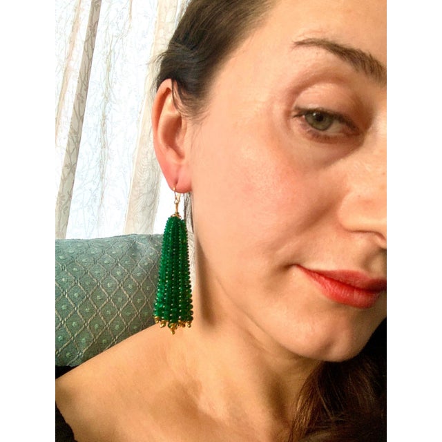 198 Carat Colombian Emerald Beads Hanging Drop Earrings 18 Karat Gold For Sale - Image 12 of 18