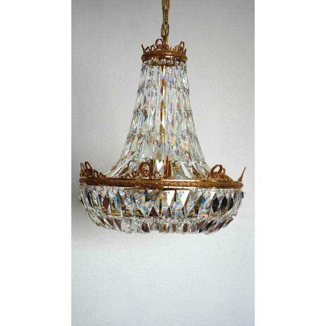 Brass and Lead Crystal 9-Flame Chandelier from Palwa, 1960s For Sale - Image 6 of 18