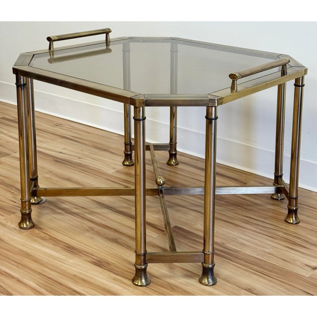 Vintage Smoked Glass and Brass Table For Sale In Kansas City - Image 6 of 12