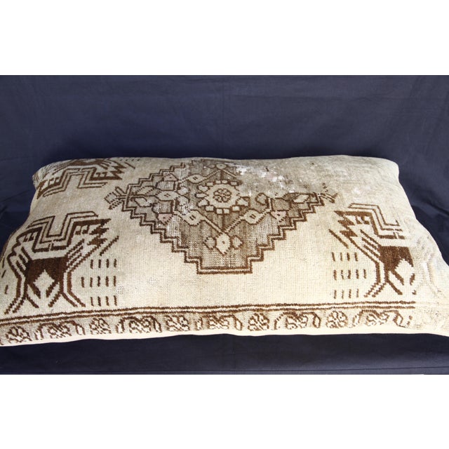 Classic Turkish Oushak Rug Lumbar Pillow – Handwoven Vintage Rug Cushion Case -19'' X 33'' For Sale - Image 10 of 10