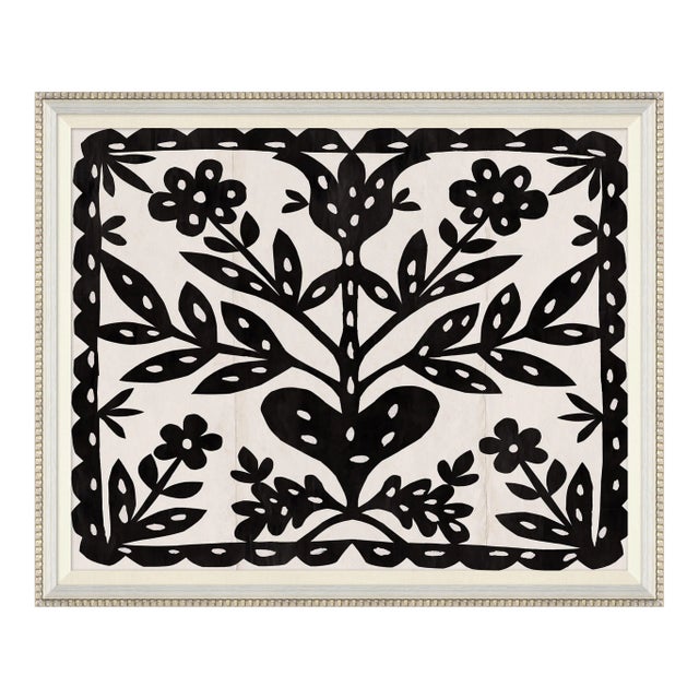 Black Flower Art Print in Beaded White Frame by Paule Marrot For Sale