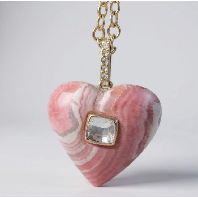 Rhodochrosite Heart Pendant With Spinel & Diamond Bail For Sale In New York - Image 6 of 8