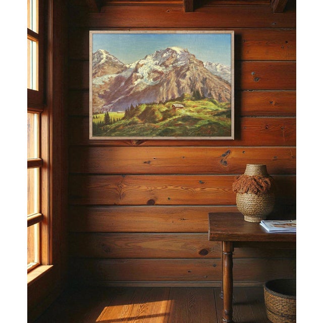 Jungfrau Massif Landscape, Early 1900s, Oil on Board, Framed For Sale - Image 3 of 14