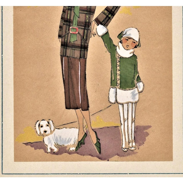 Original French Art Deco 1920s Fashion Pochoir Print-Mother,Child, Dog For Sale - Image 4 of 5