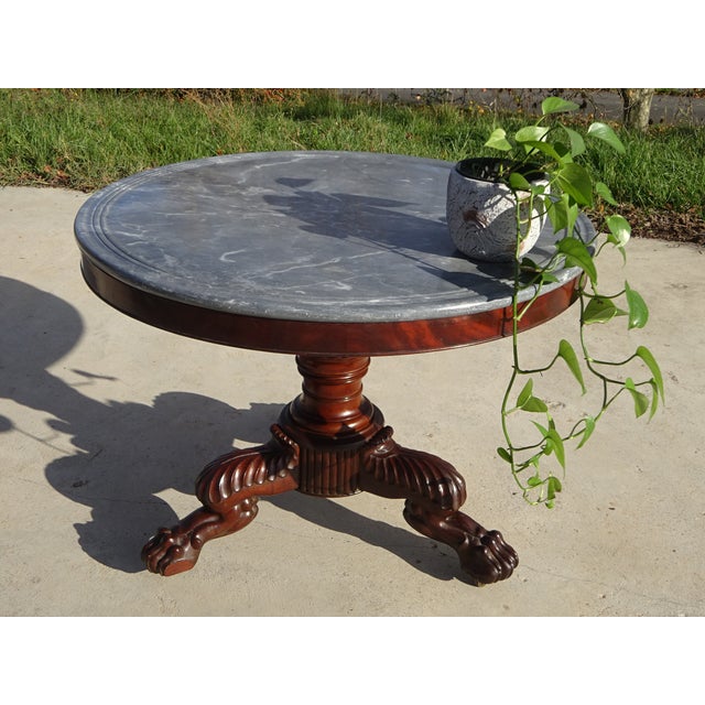Restoration Pedestal Table with Rotating Marble Top For Sale - Image 6 of 18