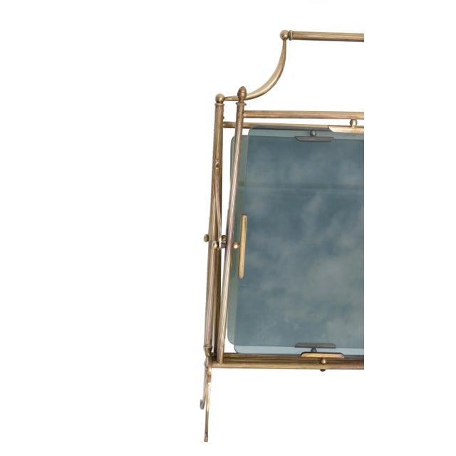 Brass Jacques Adnet French Neoclassical Brass & Smoked Glass Magazine Rack For Sale - Image 8 of 13