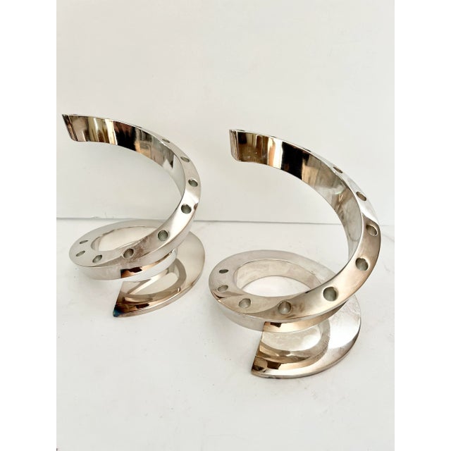 Pair of Silverplated Candle Holders designed Bertil Vallien made by Dansk. Beautiful modern spiral design. Each candle...