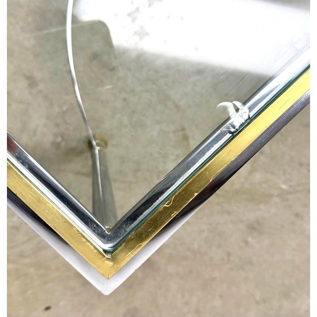 Vintage Mid 20th Century Hollywood Regency Brass, Chrome & Glass Italian Side Tables—a Pair For Sale - Image 9 of 12