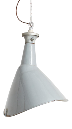 Industrial Elliptical Grey Enamel Pendant Light from Benjamin, 1950s