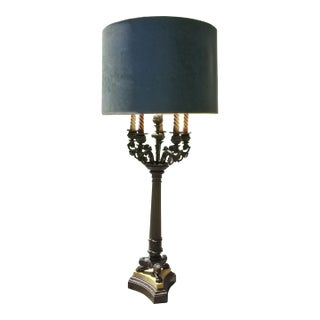 1940s Candelabra Style Gold Lamp With Marble Base With Shade For Sale