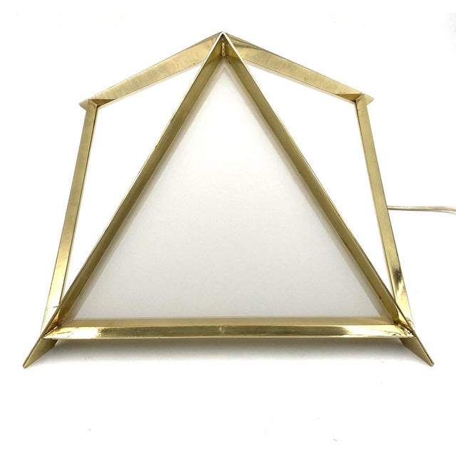 Italian Golden Brass Pyramidal Table Lamp from Christos, 1970 For Sale - Image 14 of 18