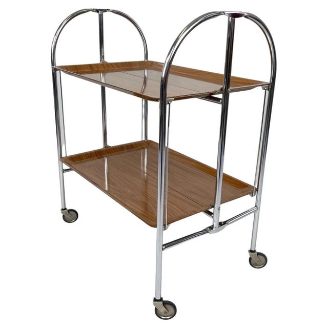 Chrome and Plywood Folding Serving Trolley, 1950s For Sale - Image 15 of 15