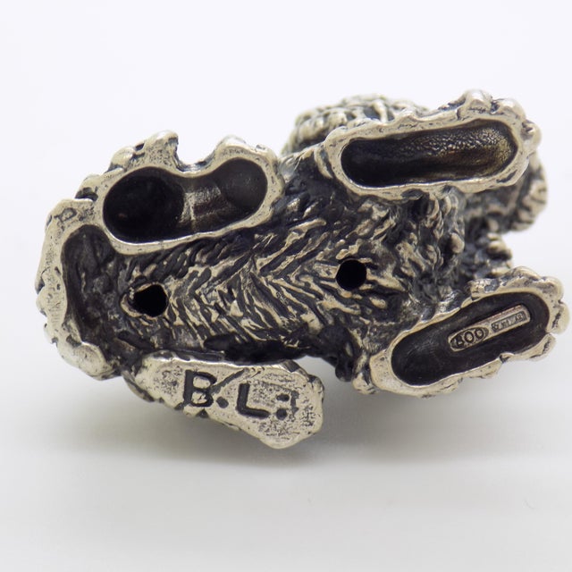 Metal Vintage Italian Handmade Genuine Silver Sitting Dog Large Miniature Figurine Sculpture, Made in Tuscany (Arezzo) For Sale - Image 7 of 10