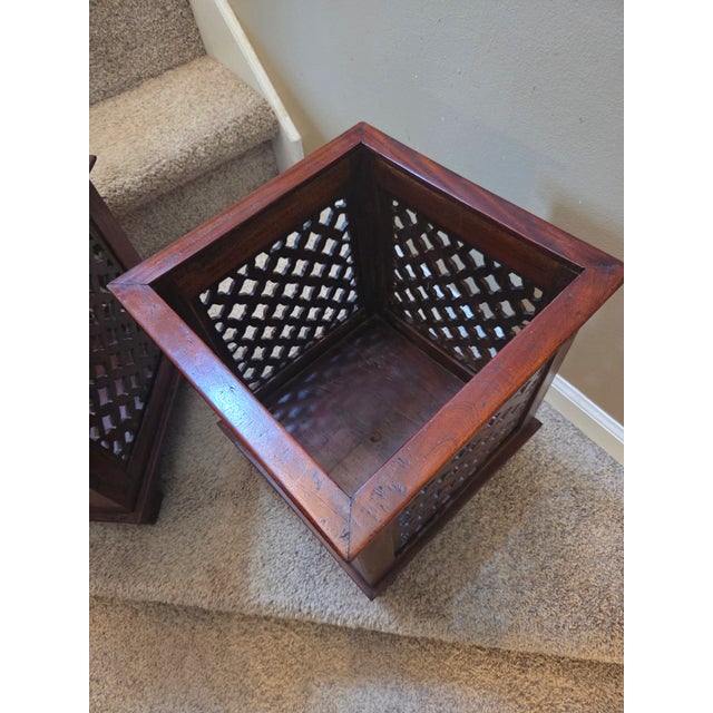 Vintage Classic Weathered Teak Planters - A Pair For Sale - Image 9 of 16