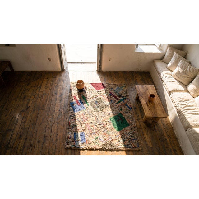 1930s Multicolor Geometric Antique American Hooked Rug 3'0" X 3'5" Handknotted Wool Carpet For Sale In New York - Image 6 of 7