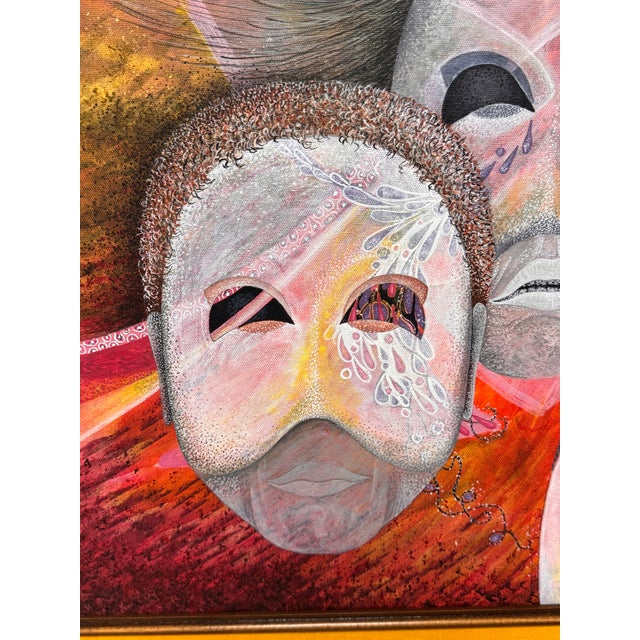 Figurative Masks Acrylic Painting, Framed. For Sale - Image 9 of 12