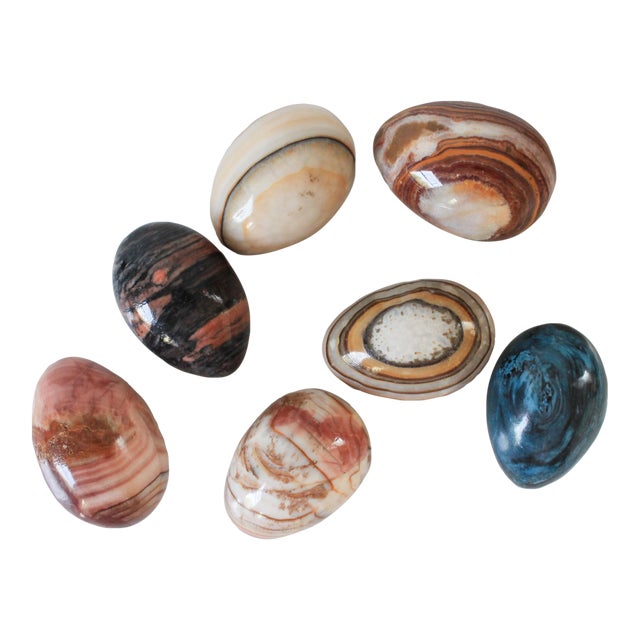 Vintage Polished Marble Stone Eggs S/7 For Sale