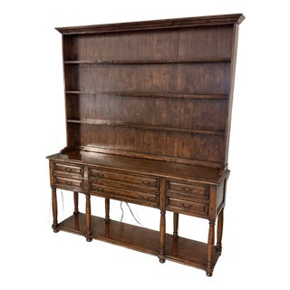 Welsh-Style Wood Hutch With Drawers, Two Piece For Sale