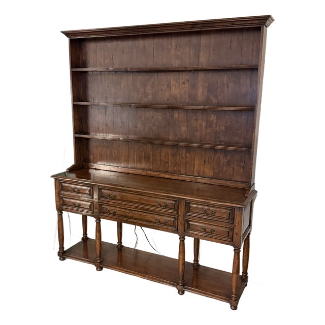 Welsh-Style Wood Hutch With Drawers, Two Piece For Sale