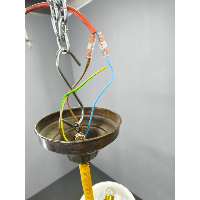 1940s Czech Art Deco Brass Opaline Glass Chandelier, 1940s For Sale - Image 5 of 11