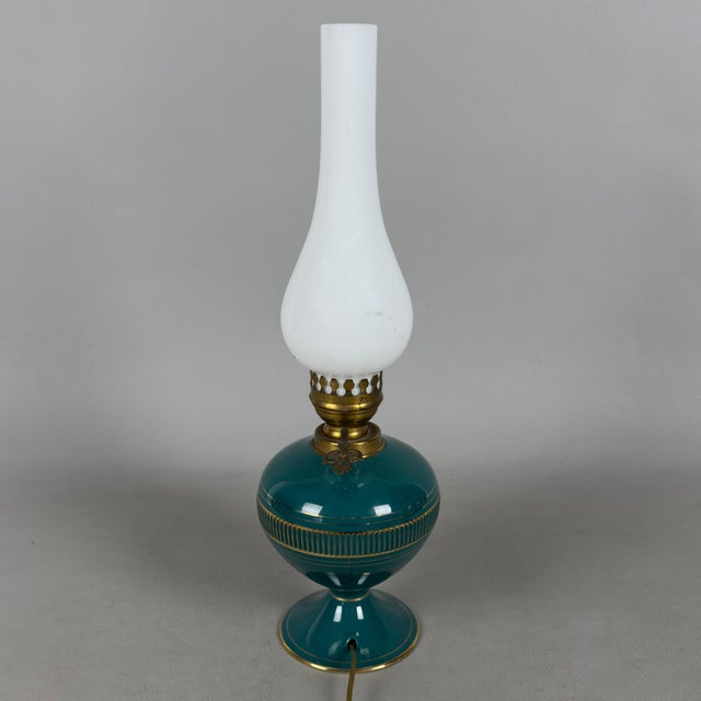 Green Florentine Porcelain Table Lamp with Opaline Glass For Sale - Image 4 of 12