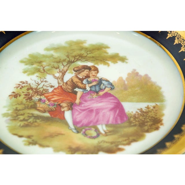 Mid 20th Century Limoges France Fine Porcelain Plate Hand Painted With Fragonard Romantic Scene For Sale - Image 5 of 7