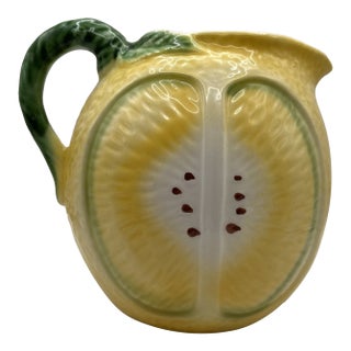 Vintage Mid-Century Modern Ceramic Lemon Shaped Pitcher Majolica Style Made in Italy For Sale