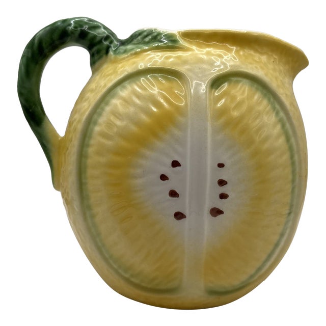 Vintage Mid-Century Modern Ceramic Lemon Shaped Pitcher Majolica Style Made in Italy For Sale