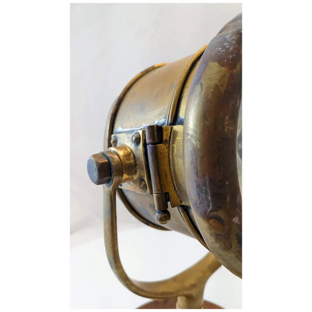 Wood Vintage Brass Yacht Search Light: Nautical Decor With Walnut Base For Sale - Image 7 of 11