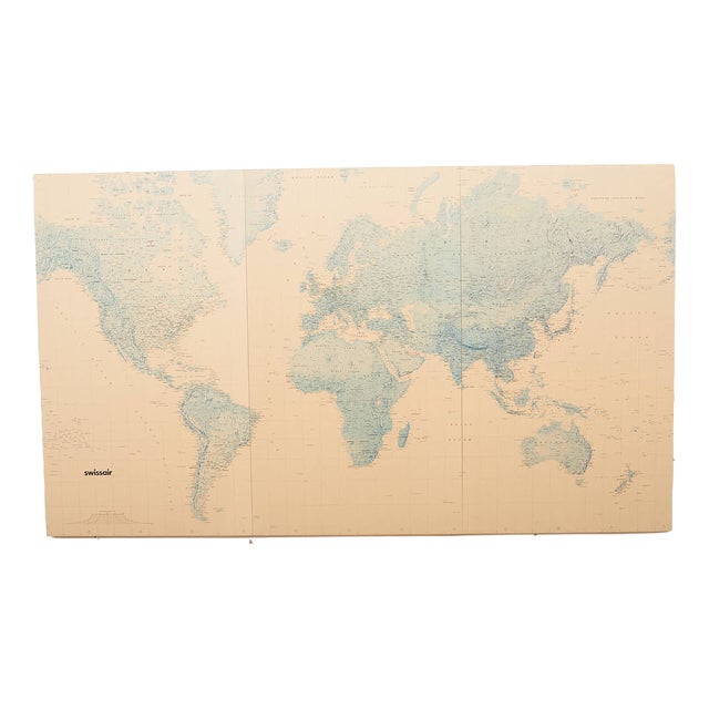 Swissair World Map on Wooden Boards with Metal Connectors For Sale