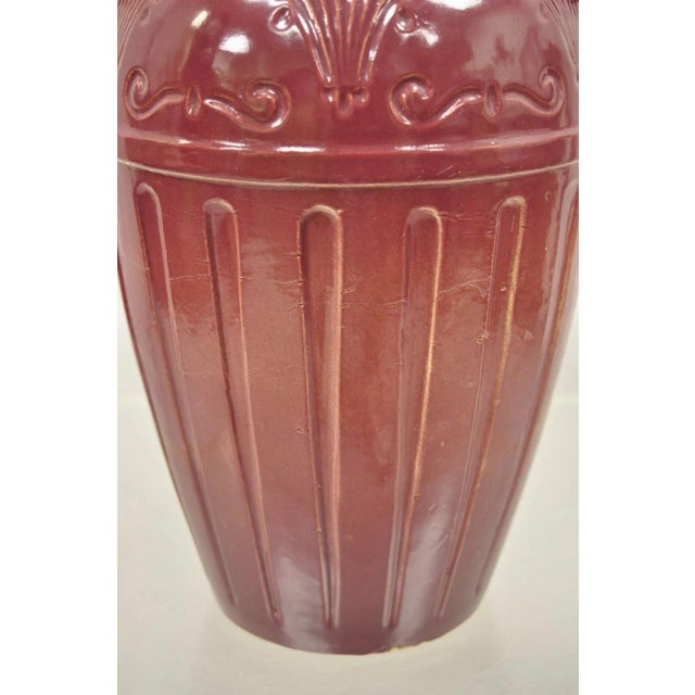 Late 19th Century Antique r.r.p Co Roseville, Oh Red Stoneware Twin Handle 14" Red Jug Vase Vessel For Sale - Image 5 of 10