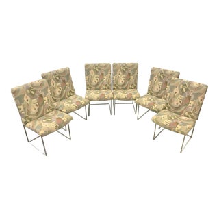 1970s Vintage Milo Baughman Attributed Thin-Line Chrome Frame Dining Chairs - Set of 6 For Sale