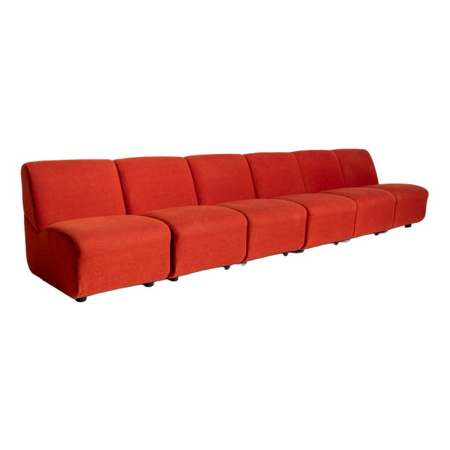 Vintage Red Fabric Sectional Sofa, Italy, 1970s, Set of 6 For Sale