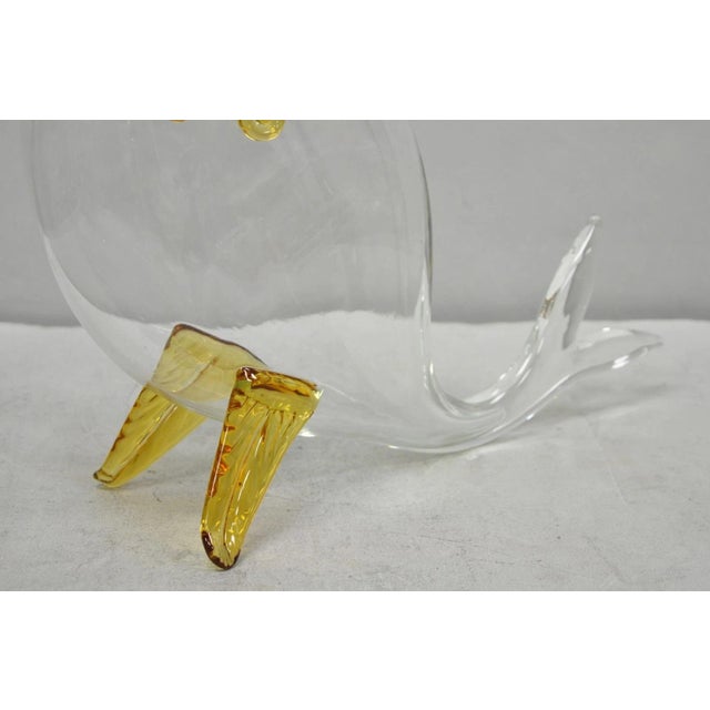 Vintage Mid Century Modern Blenko Style Amber Fin Blown Glass Fish Vase Bowl For Sale - Image 10 of 15