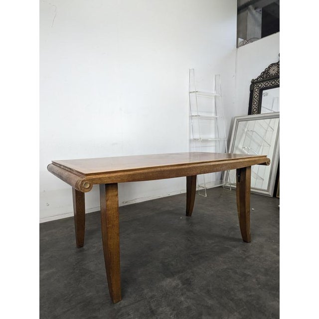 Extendable Oak Table with a Cube Marquetry Top, 1940s, in Very Good conditions. Designed 1920 to 1949