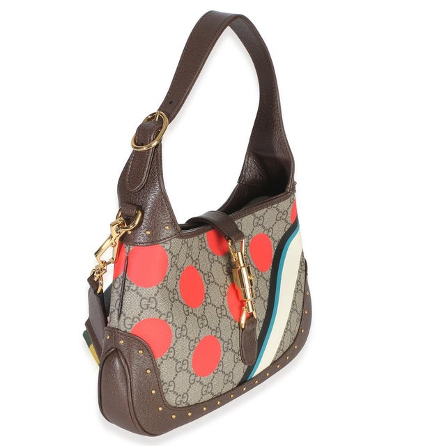 Traditional Beige GG Supreme Monogram Canvas Web Geometric Studded Small Jackie 1961 H For Sale - Image 3 of 9