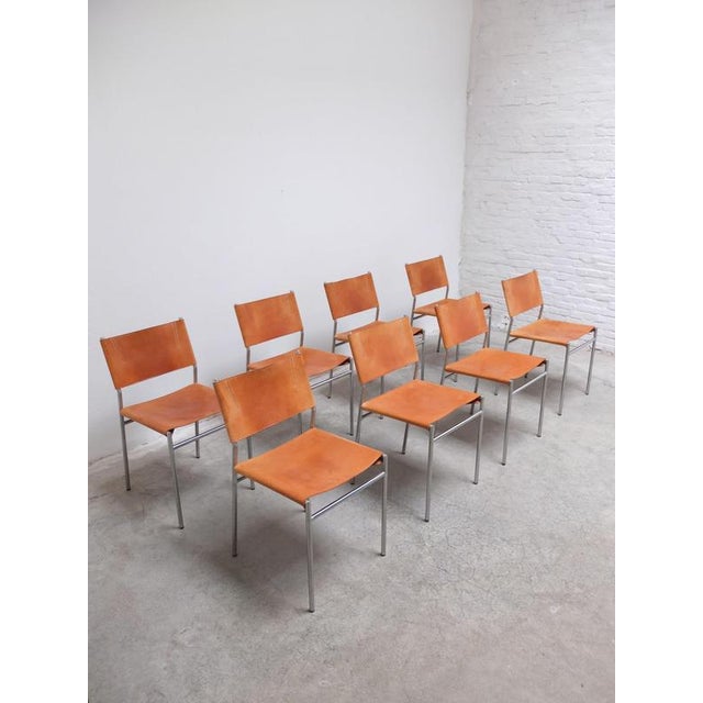 Martin Visser SE06 Chairs in Natural Leather by Martin Visser for 't Spectrum, 1967, Set of 8 For Sale - Image 4 of 18