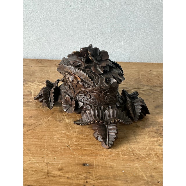 Vintage Boho Black Forest Hand Carved Casket Box For Sale - Image 10 of 12