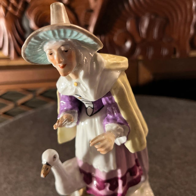 Early 20th Century Antique Continental Porcelain Figurine of Old Mother Goose For Sale - Image 5 of 12