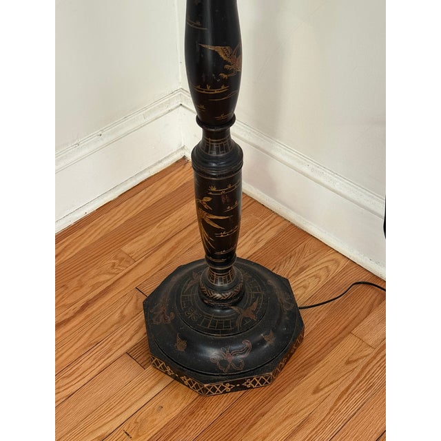 English Antique Chinese Wooden Hand-Painted Floor Lamp For Sale - Image 3 of 18