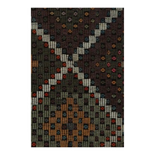 Vintage Cecim Kilim in Blue, Multicolor Embroidered Geometric Patterns For Sale