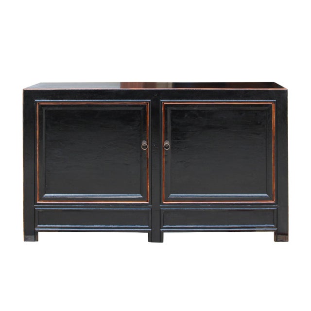 Distressed Rustic Gloss Black Lacquer Credenza Sideboard Table