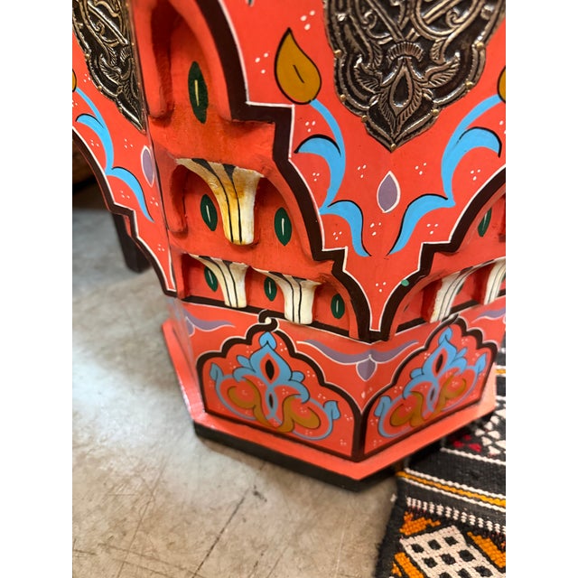 Persimmon Hand Made Hand Painted Shapely Moroccan Side Table For Sale - Image 8 of 12