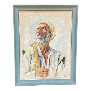 1954 A. Shitzas Tehran Oil Portrait Painting For Sale