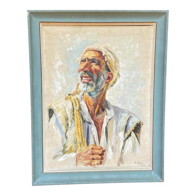 1954 A. Shitzas Tehran Oil Portrait Painting For Sale