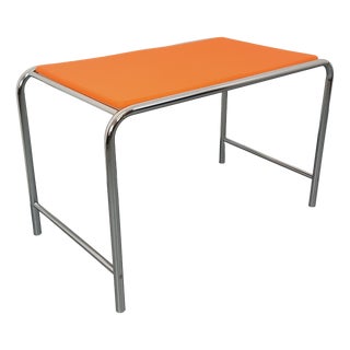 Vintage Desk in Orange Imitation Leather and Chrome, 1970s For Sale